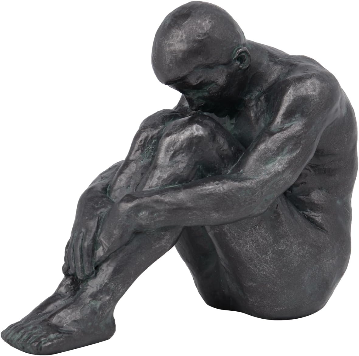 Guichifun Sitting Man Sculptures Home Decor - Resin Bronze Sitting Posture Holding Arms Legs Lonely Statues Decorative Objects Outdoor Gift for Men 9.25 x 5.25 x 7.5 Inch