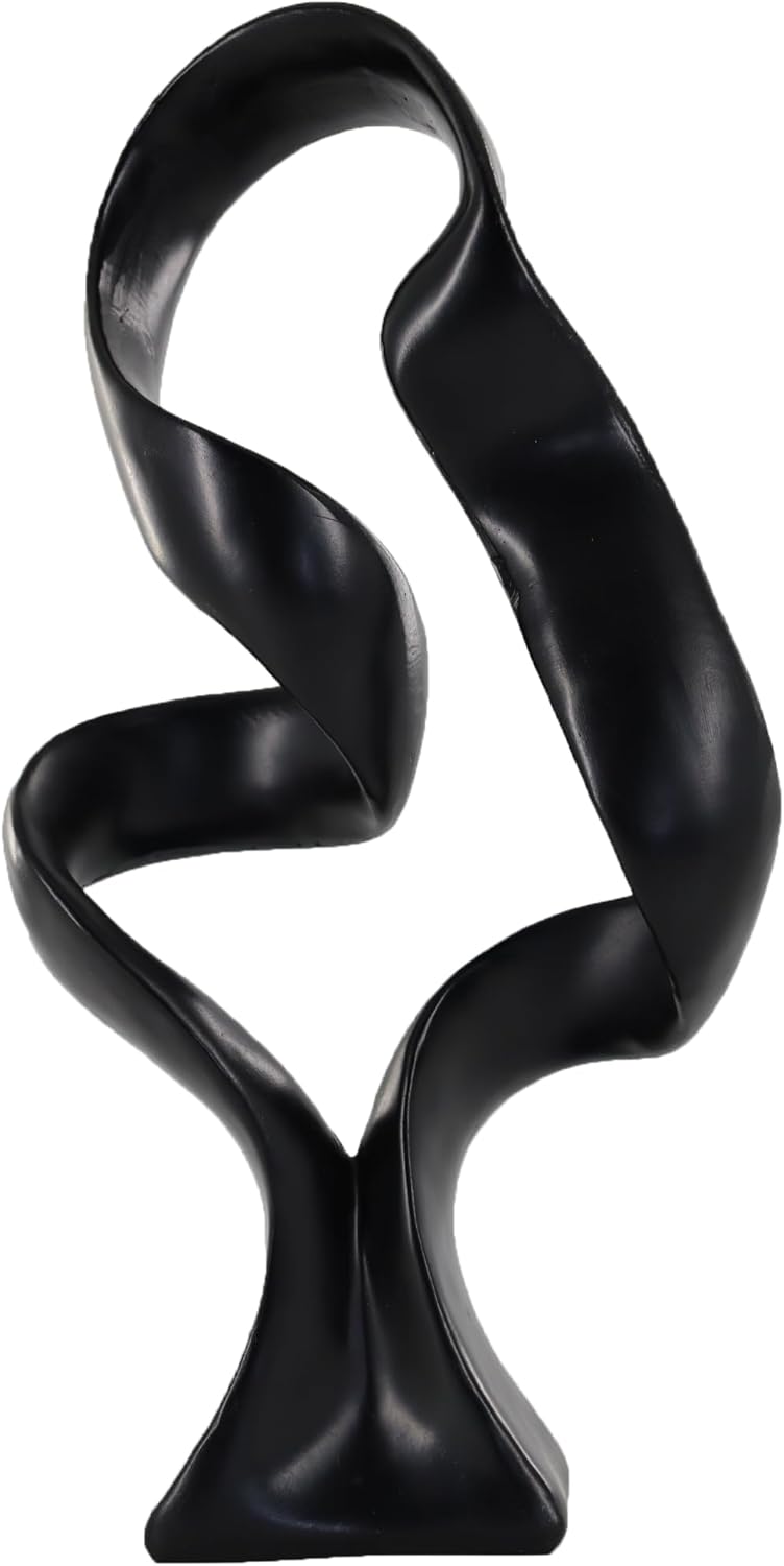 13'' Abstract Rock Decorative Sculpture Ornament, Sandstone Statue Decor for Living Room, Modern Resin Stone Sculpture,Coffee Table Decoration,Gifts for Good Luck, Health, Strength,Black