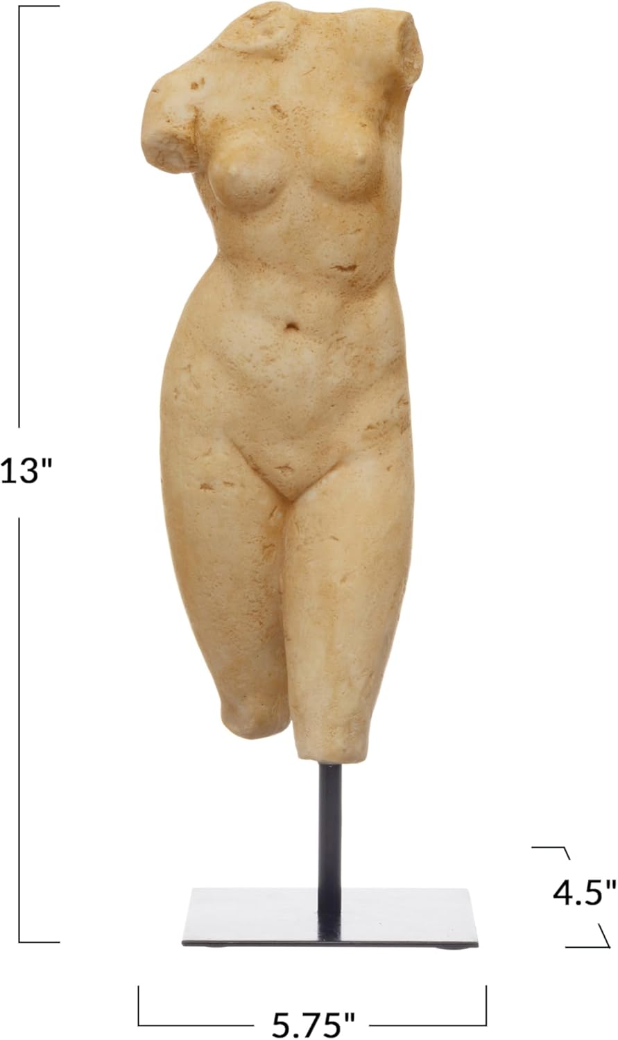 Creative Co-Op Sculptural Resin Female Figure on Metal Stand, Plaster Finish