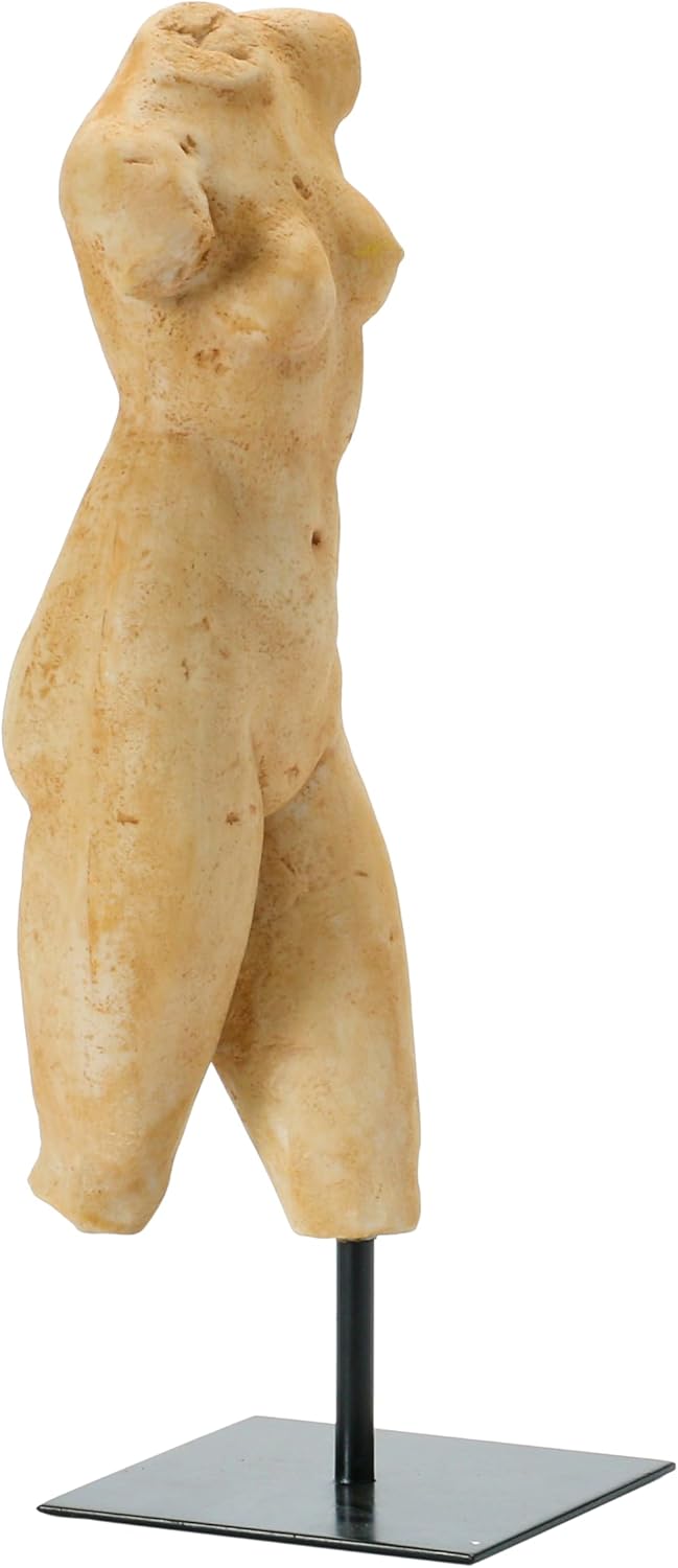 Creative Co-Op Sculptural Resin Female Figure on Metal Stand, Plaster Finish