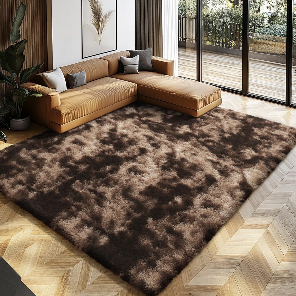 Shag Area Rugs for Bedroom Living Room,4X6 Ultra Soft Fluffy Area Rugs for Dorm, Indoor Carpet Nursery Rugs for Kids Room Home Decor,Tie-Dye Grey