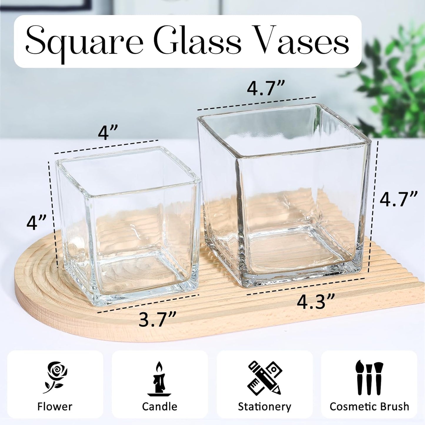 KEYWING 6 Pack Square Glass Vase 5" x 5" x 5", Clear Flower Vases for Centerpieces, Square Flower Vase Candle Holder for Wedding, Party, Home Office Decoration