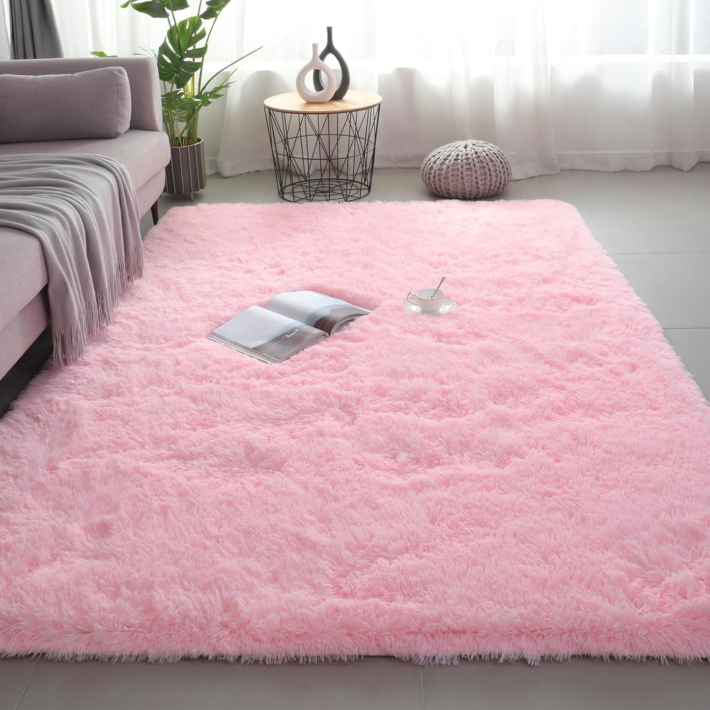 Shag Area Rugs for Bedroom Living Room,4X6 Ultra Soft Fluffy Area Rugs for Dorm, Indoor Carpet Nursery Rugs for Kids Room Home Decor,Tie-Dye Grey
