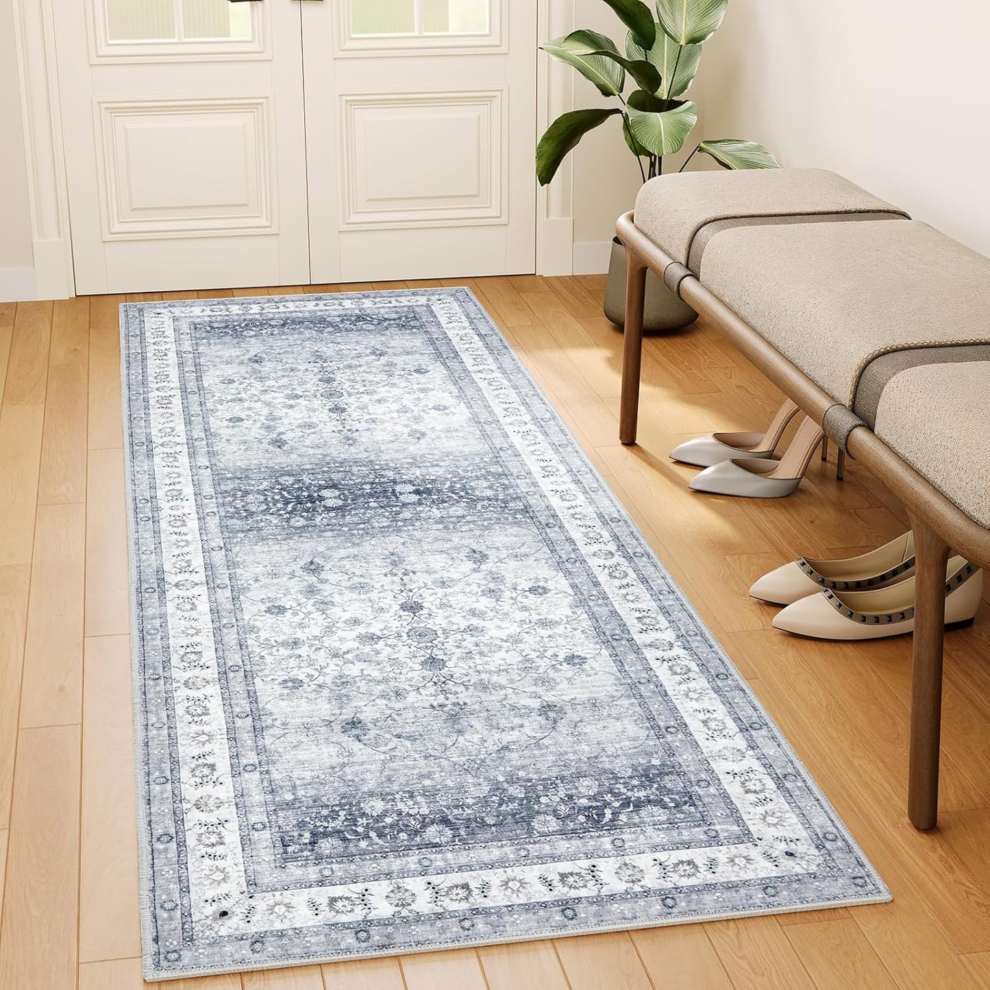 AMADA HOMEFURNISHING 8x10 Washable Area Rug, Low-Profile Large Area Rug with Non-Slip Backing & Durable Edge Binding, Vintage Large Rugs for Living Room, Bedroom, Dinning Room