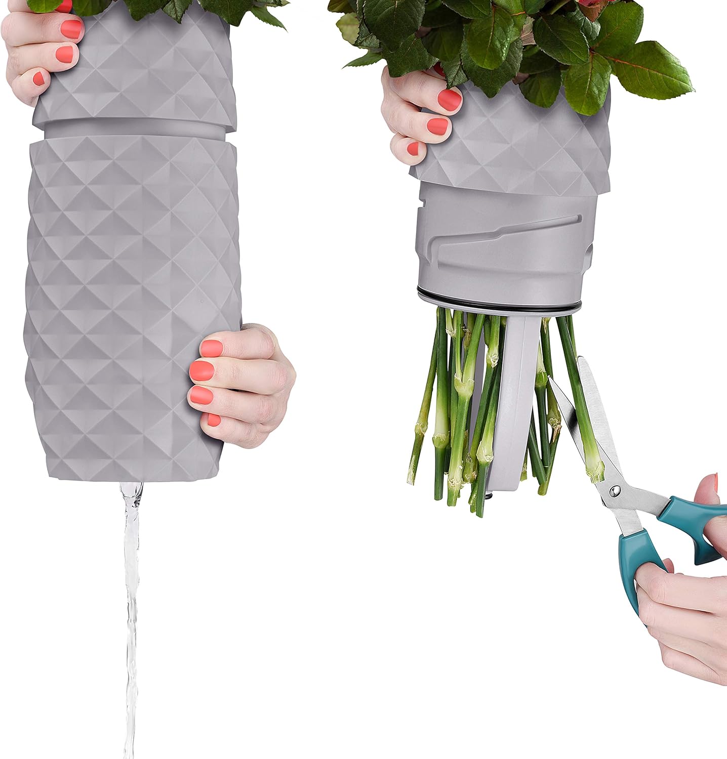 The Amaranth Vase - Unique Design for Easy Water Draining and Stem Access - Impact Resistant Plastic and Marble Blend - The Smart Vase for Floral Arrangements (White)