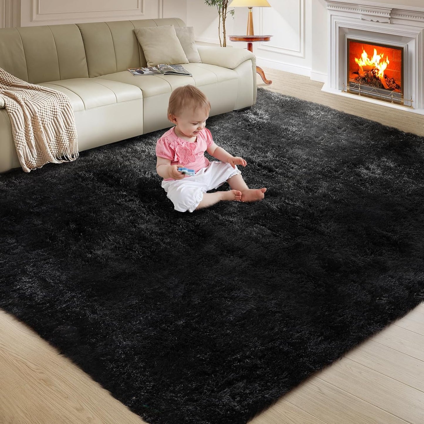 5X8 Ultra Soft Rug for Living Room, 5X8 Fluffy Shag Area Rug for Bedroom, Modern Shaggy Carpets Fuzzy Rug for Teens Dorm Nursery Home Decor Aesthetic, Upgrade Anti-Skid Durable, Grey