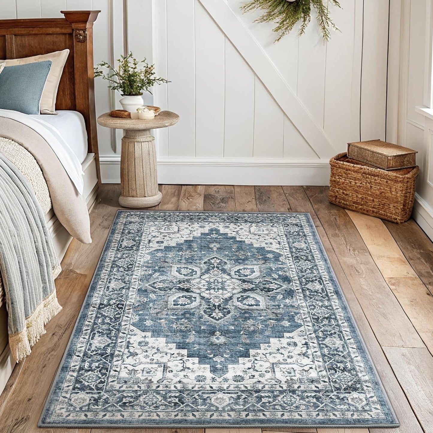 AMADA HOMEFURNISHING 8x10 Washable Area Rug, Low-Profile Large Area Rug with Non-Slip Backing & Durable Edge Binding, Vintage Large Rugs for Living Room, Bedroom, Dinning Room