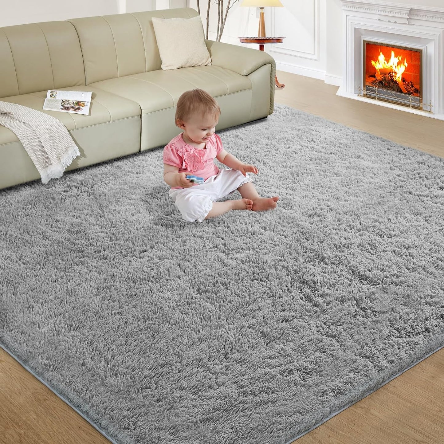 5X8 Ultra Soft Rug for Living Room, 5X8 Fluffy Shag Area Rug for Bedroom, Modern Shaggy Carpets Fuzzy Rug for Teens Dorm Nursery Home Decor Aesthetic, Upgrade Anti-Skid Durable, Grey