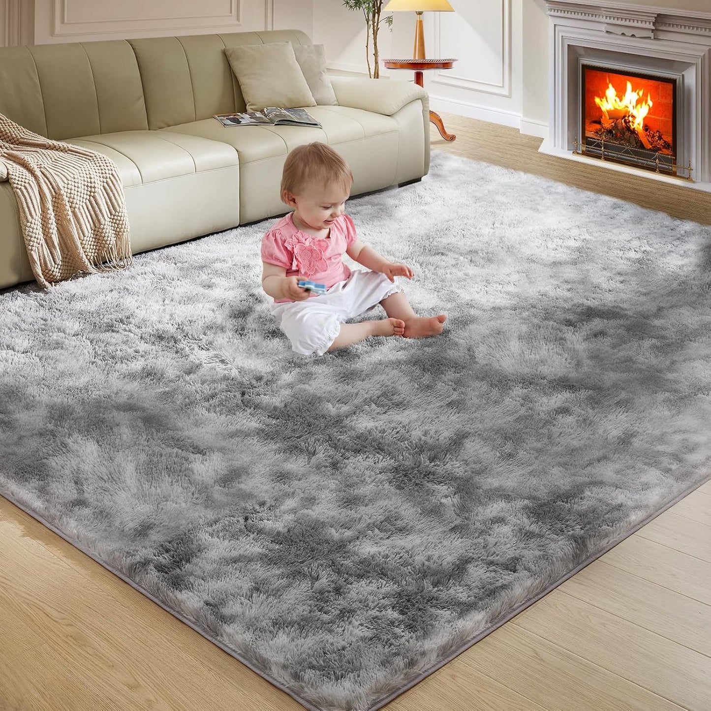 5X8 Ultra Soft Rug for Living Room, 5X8 Fluffy Shag Area Rug for Bedroom, Modern Shaggy Carpets Fuzzy Rug for Teens Dorm Nursery Home Decor Aesthetic, Upgrade Anti-Skid Durable, Grey