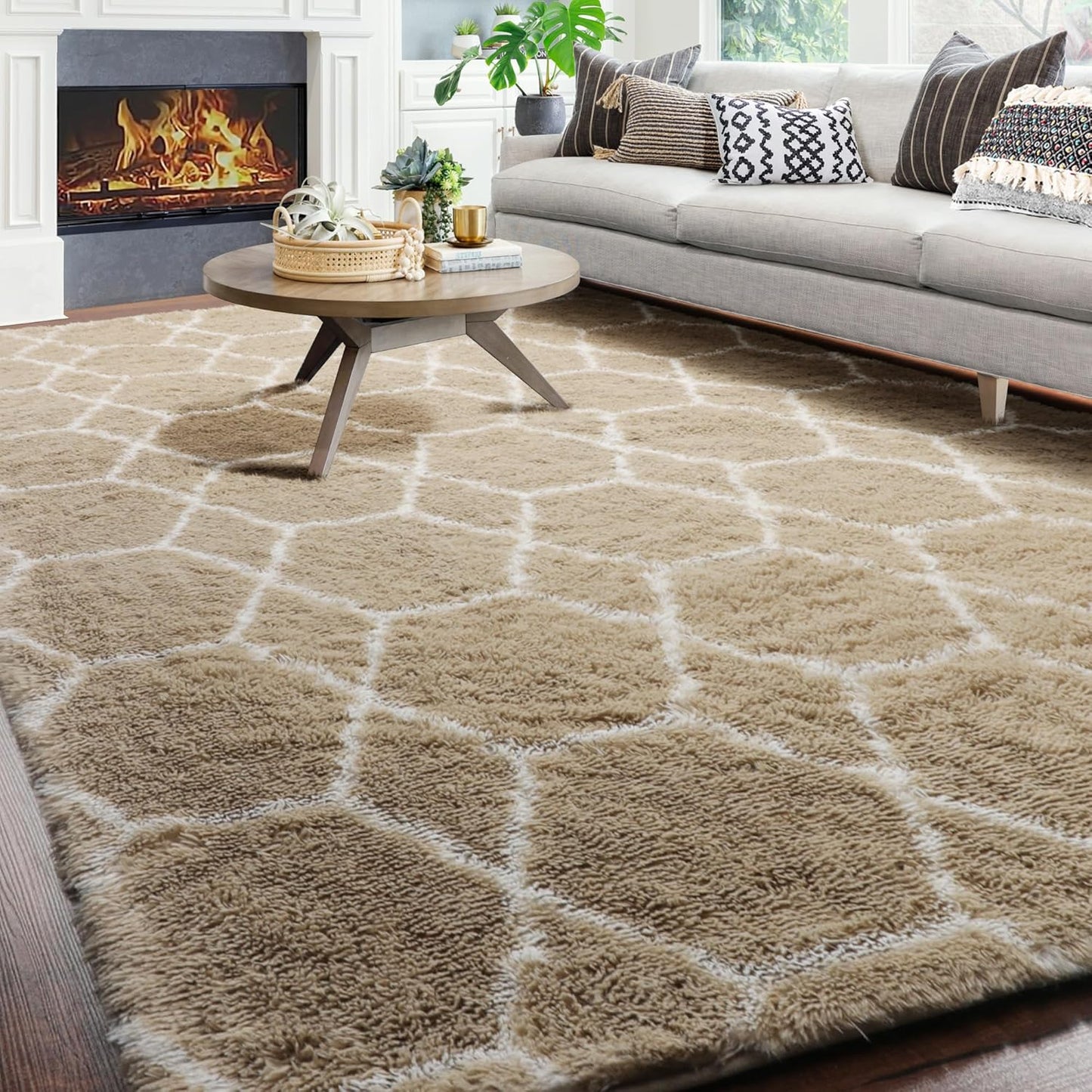 ONASAR 6x9 Area Rugs for Living Room Bedroom, Washable Large Fluffy Grey and Black Throw Rug, Geometric Soft Plush Shaggy Fuzzy Floor Carpet for Nursery Kids Girls Boys Teen Dorm Home Office Decor