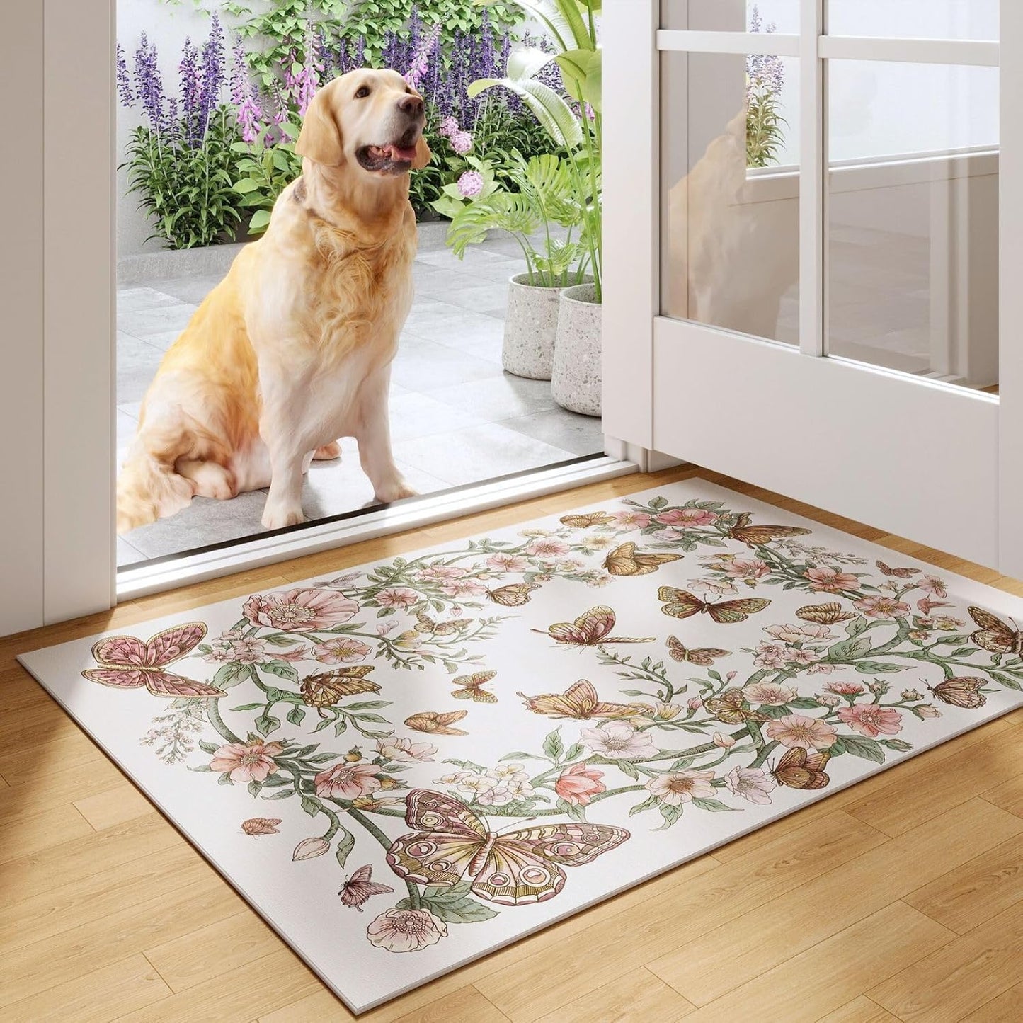 Runner Rug for Kitchen Rug Non Slip 2'6''x8' Washable Rugs with Rubber Backing Soft Floral Butterfly Carpet Runner for Kitchen Laundry Bedroom Bathroom, Black