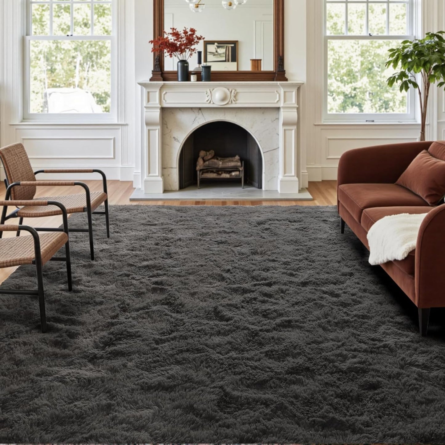 6x9 Ft Large Shag Rugs for Living Room Decor, Tie-Dyed Ultra Soft Fluffy Furry Area Rugs for Bedroom Indoor Floor, Aesthetic Carpet for Kids Home (Dark Grey)