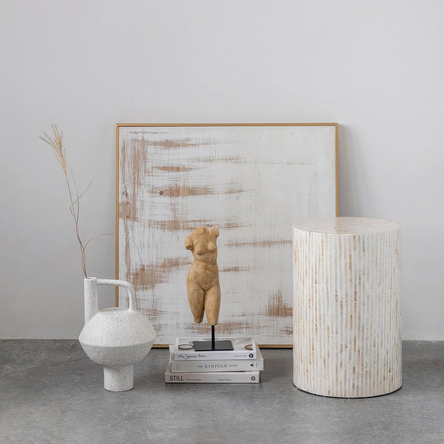Creative Co-Op Sculptural Resin Female Figure on Metal Stand, Plaster Finish