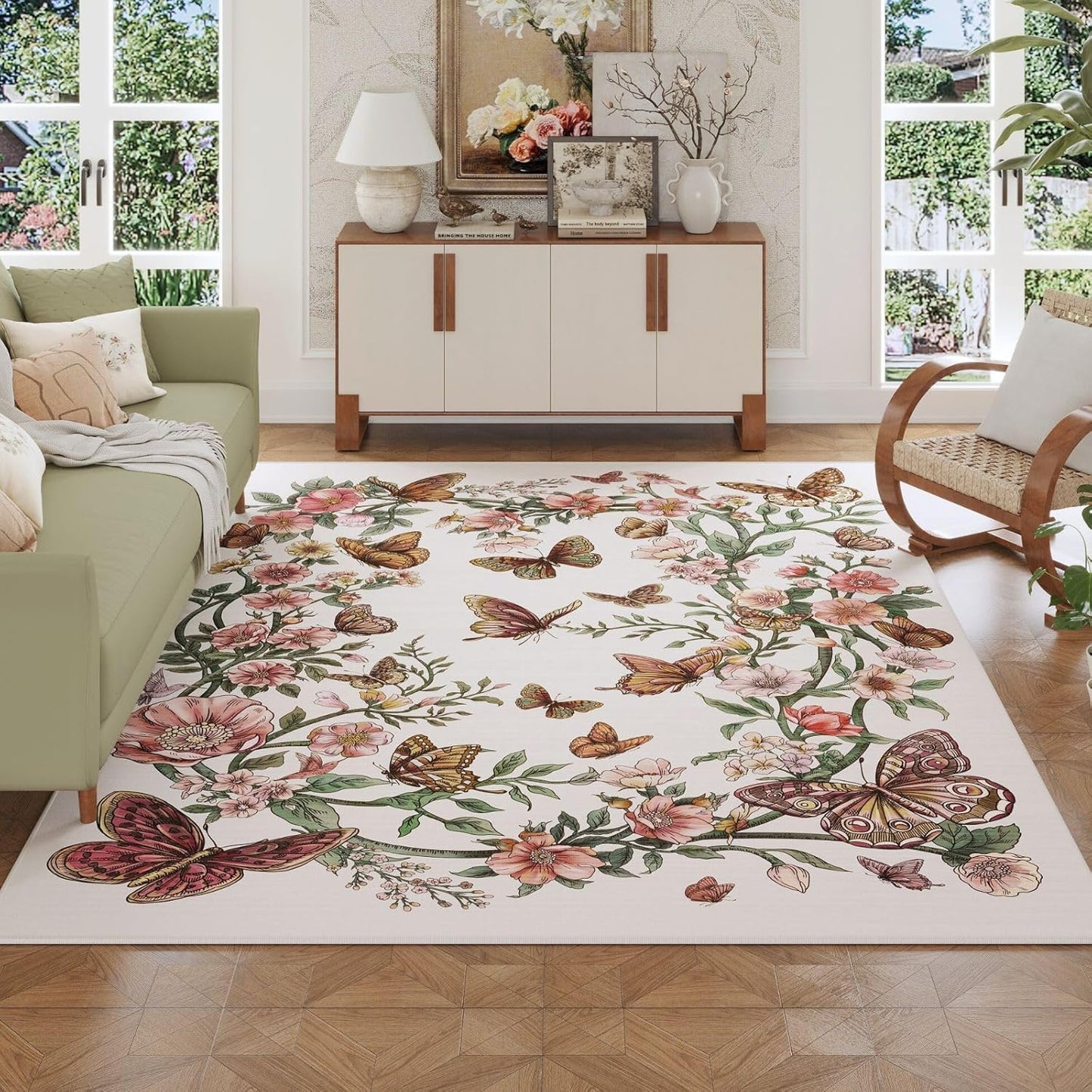 Runner Rug for Kitchen Rug Non Slip 2'6''x8' Washable Rugs with Rubber Backing Soft Floral Butterfly Carpet Runner for Kitchen Laundry Bedroom Bathroom, Black