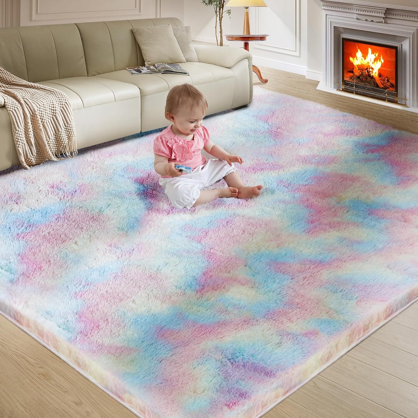 5X8 Ultra Soft Rug for Living Room, 5X8 Fluffy Shag Area Rug for Bedroom, Modern Shaggy Carpets Fuzzy Rug for Teens Dorm Nursery Home Decor Aesthetic, Upgrade Anti-Skid Durable, Grey