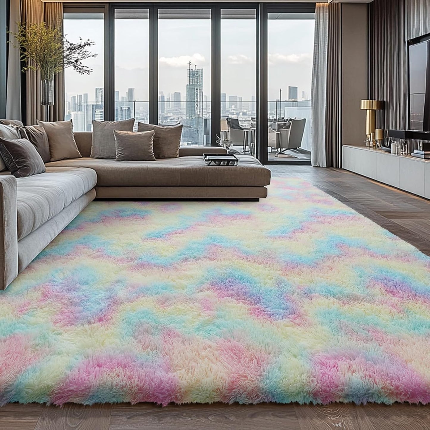 Shag Area Rugs for Bedroom Living Room,4X6 Ultra Soft Fluffy Area Rugs for Dorm, Indoor Carpet Nursery Rugs for Kids Room Home Decor,Tie-Dye Grey