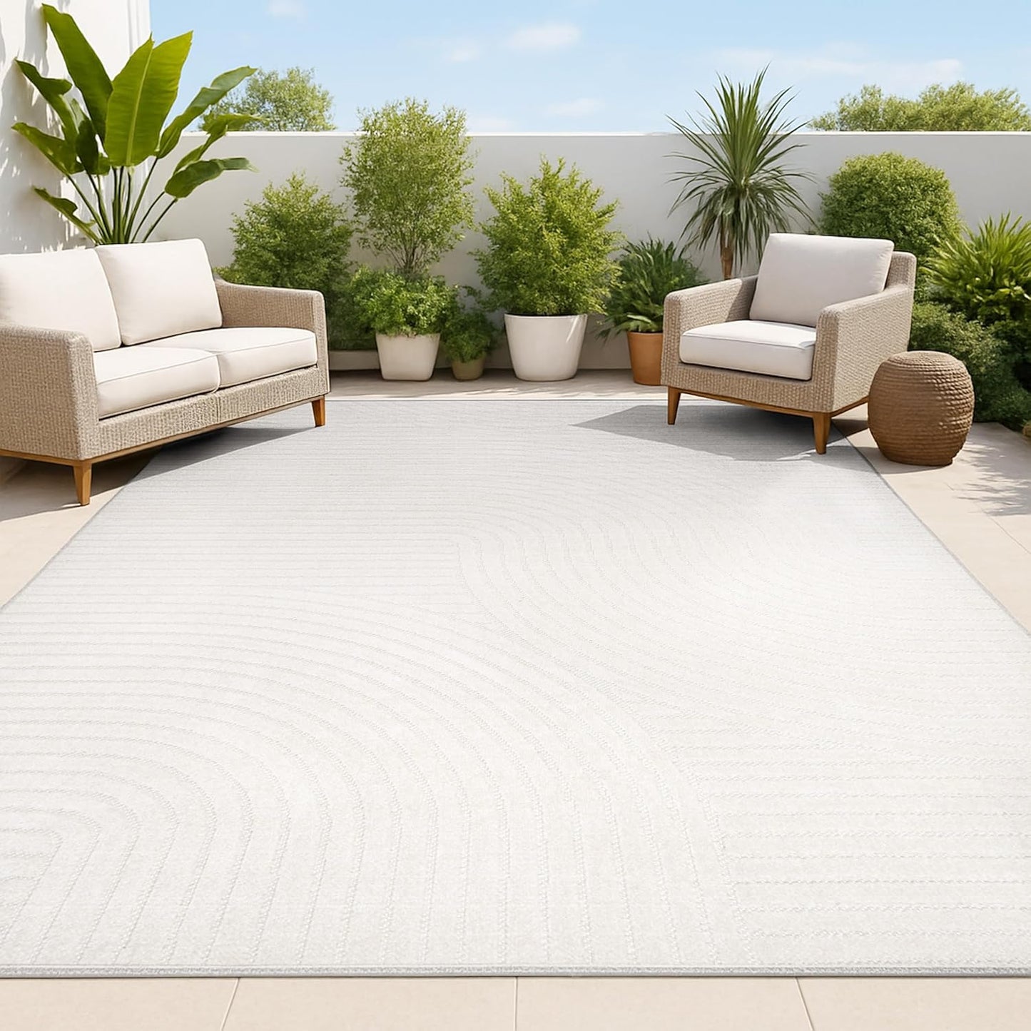 JONATHAN Y SCN100B-8 Skagen High-Low Minimalist Curve Geometric Indoor/Outdoor Area Rug, Modern, Contemporary, Geometric, Bohemian, Bedroom, Kitchen, Living Room, Non Shedding, Ivory/Cream, 8' x 10'