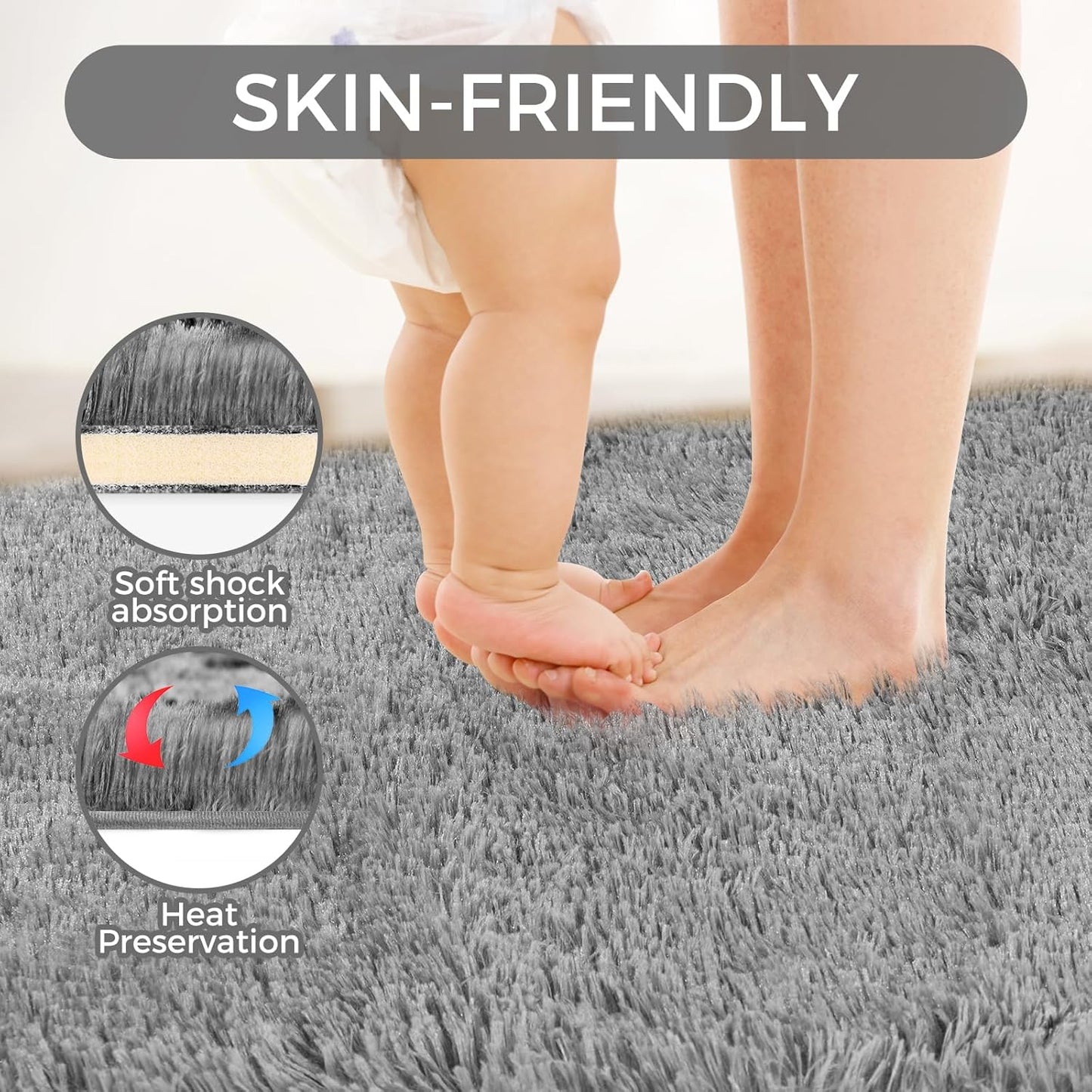 5X8 Ultra Soft Rug for Living Room, 5X8 Fluffy Shag Area Rug for Bedroom, Modern Shaggy Carpets Fuzzy Rug for Teens Dorm Nursery Home Decor Aesthetic, Upgrade Anti-Skid Durable, Grey