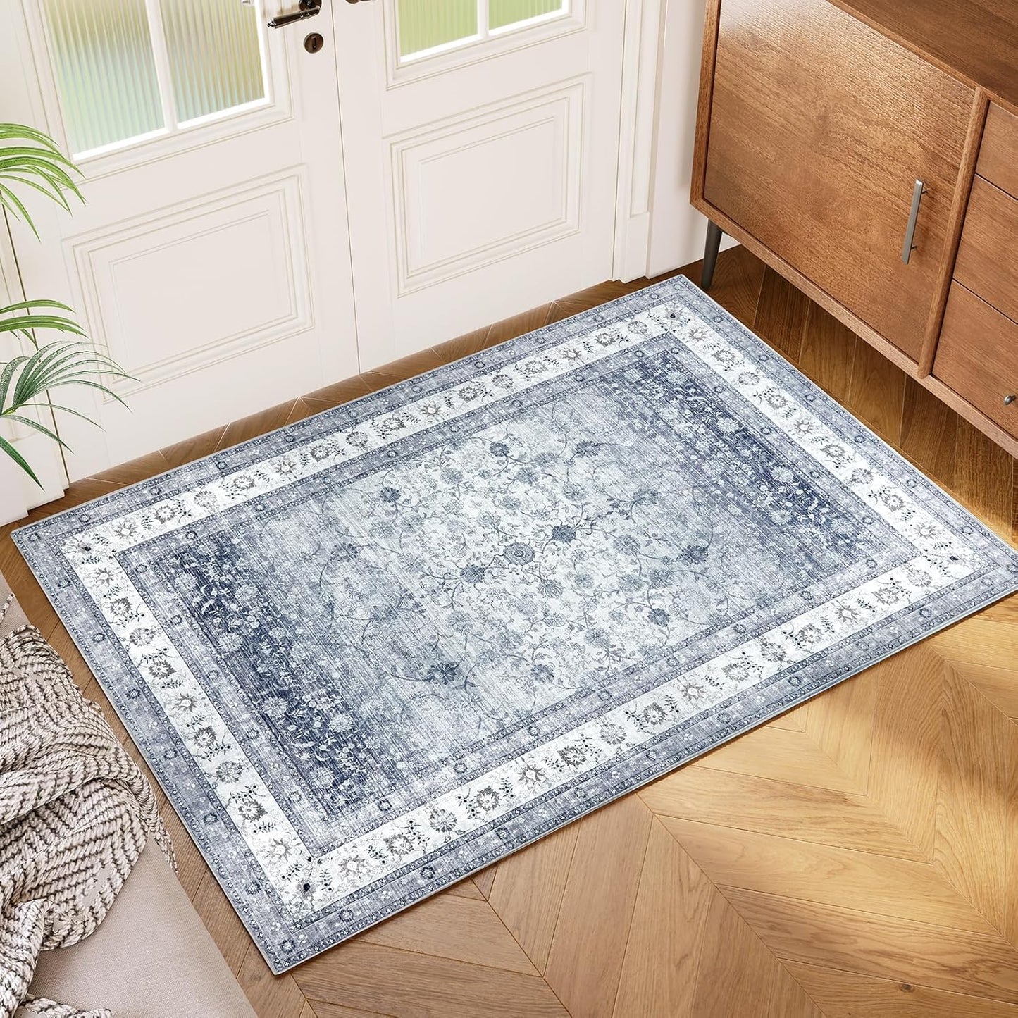 AMADA HOMEFURNISHING 8x10 Washable Area Rug, Low-Profile Large Area Rug with Non-Slip Backing & Durable Edge Binding, Vintage Large Rugs for Living Room, Bedroom, Dinning Room