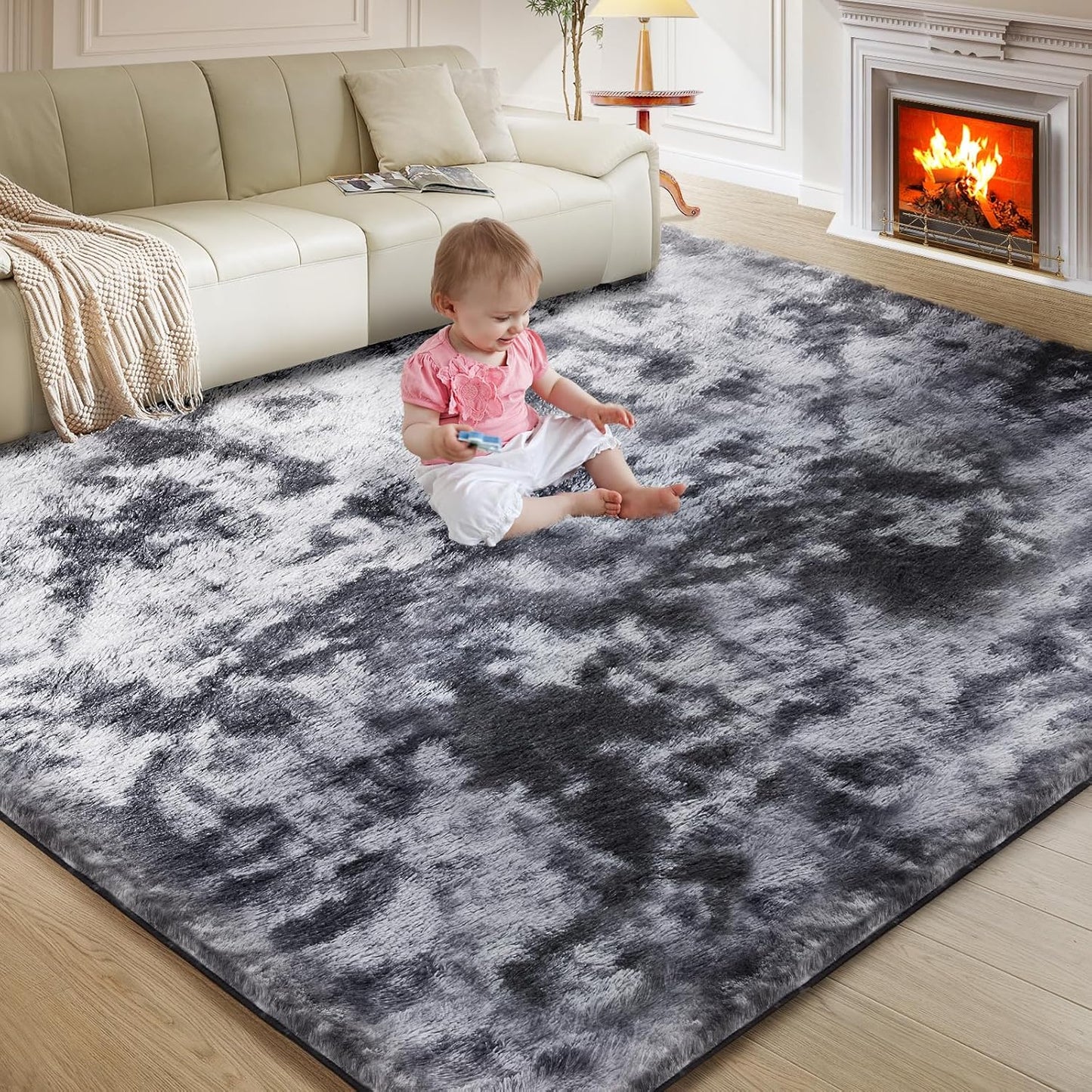 5X8 Ultra Soft Rug for Living Room, 5X8 Fluffy Shag Area Rug for Bedroom, Modern Shaggy Carpets Fuzzy Rug for Teens Dorm Nursery Home Decor Aesthetic, Upgrade Anti-Skid Durable, Grey