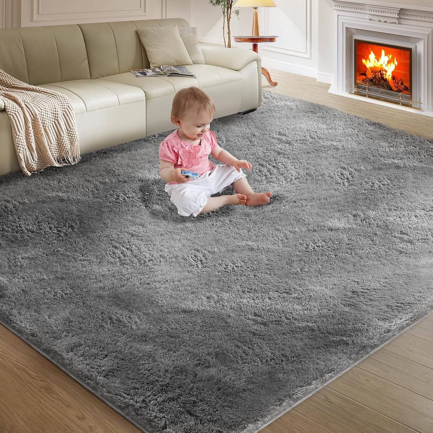 5X8 Ultra Soft Rug for Living Room, 5X8 Fluffy Shag Area Rug for Bedroom, Modern Shaggy Carpets Fuzzy Rug for Teens Dorm Nursery Home Decor Aesthetic, Upgrade Anti-Skid Durable, Grey