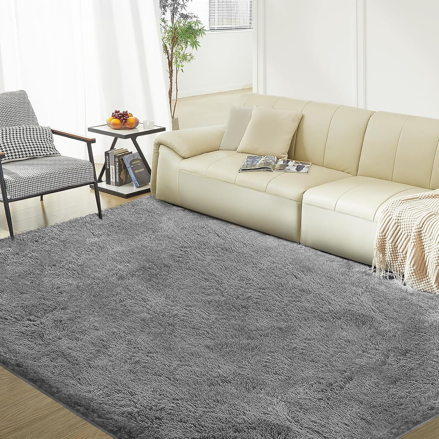 5X8 Ultra Soft Rug for Living Room, 5X8 Fluffy Shag Area Rug for Bedroom, Modern Shaggy Carpets Fuzzy Rug for Teens Dorm Nursery Home Decor Aesthetic, Upgrade Anti-Skid Durable, Grey