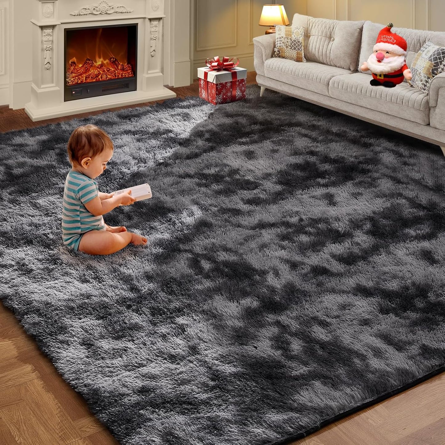 Super Soft Area Rugs for Living Room 5x7 Black, Fluffy Furry Shaggy Fuzzy Area Rug, Upgrade Anti-Skid Rectangular, High Pile Soft Throw Rug for Bedroom and Kids Room, Home Decor Aesthetic