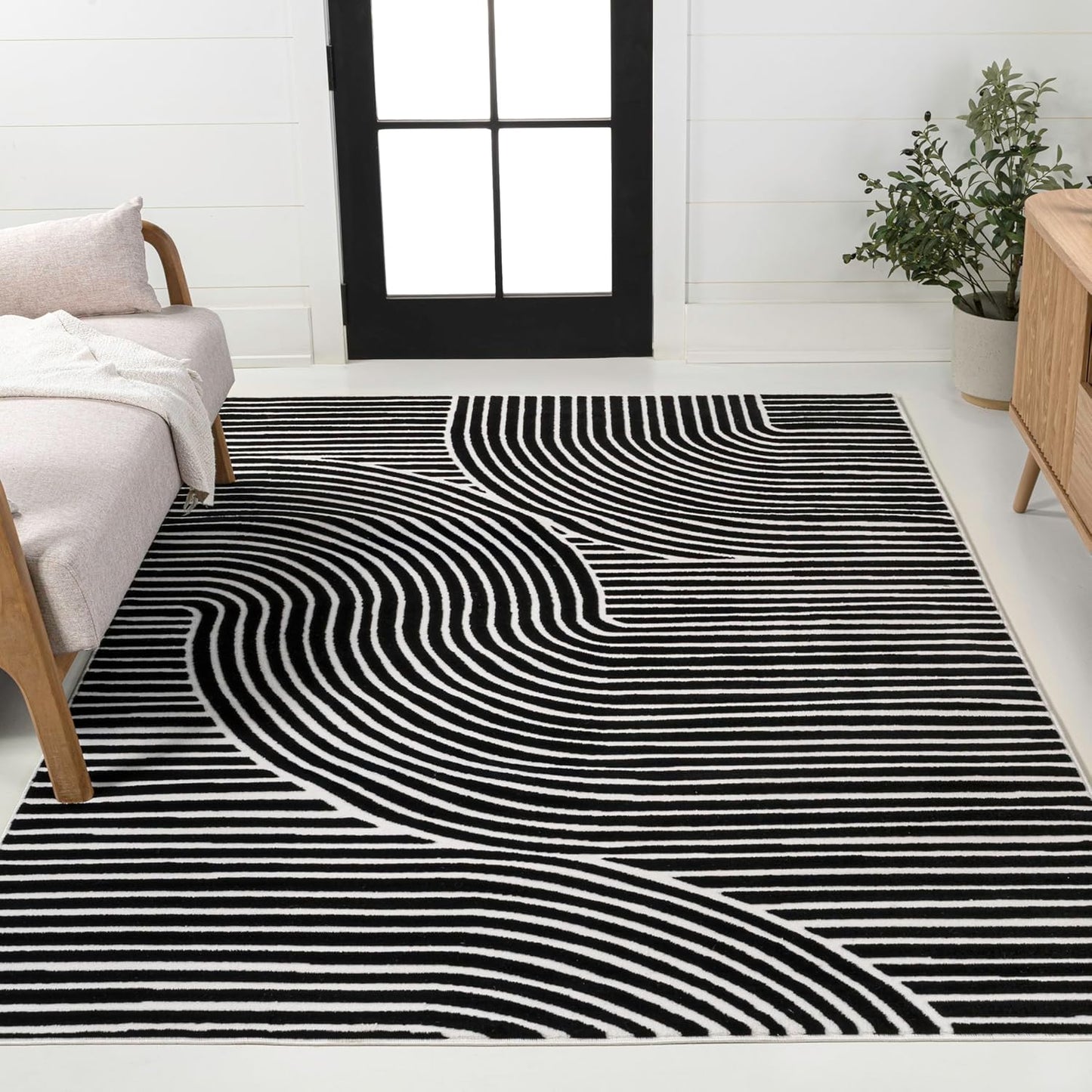 JONATHAN Y SCN100B-8 Skagen High-Low Minimalist Curve Geometric Indoor/Outdoor Area Rug, Modern, Contemporary, Geometric, Bohemian, Bedroom, Kitchen, Living Room, Non Shedding, Ivory/Cream, 8' x 10'