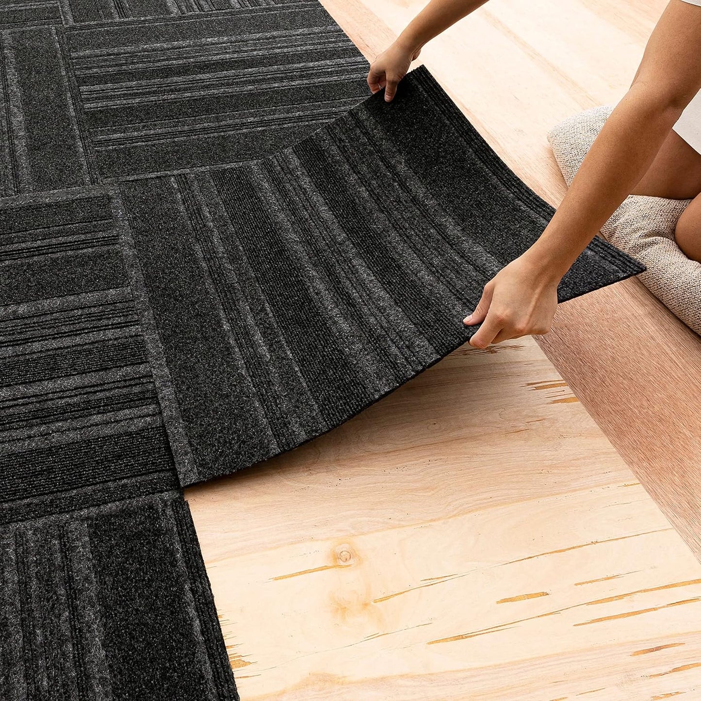 Mohawk Home 24" x 24" Indoor/Outdoor 0.25" Pile Height, Peel and Stick Carpet Tile, Grey Polyester, (Pack of 15) (60 sqft/Box)