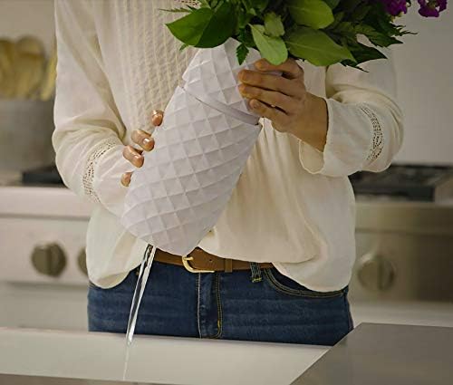 The Amaranth Vase - Unique Design for Easy Water Draining and Stem Access - Impact Resistant Plastic and Marble Blend - The Smart Vase for Floral Arrangements (White)