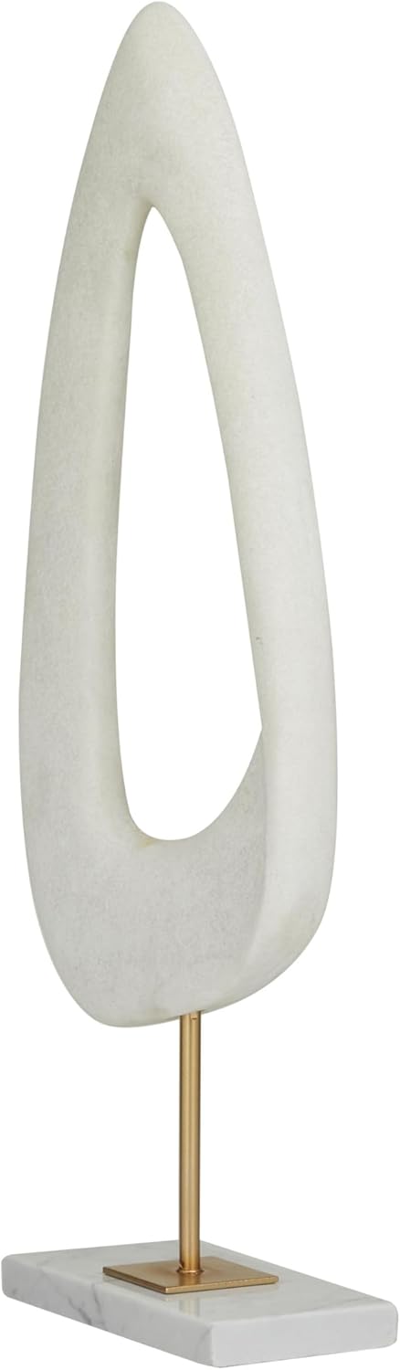Deco 79 Polystone Abstract Decorative Sculpture Cut-Out Home Decor Statue with Marble Stand, Accent Figurine 7" x 3" x 20", White