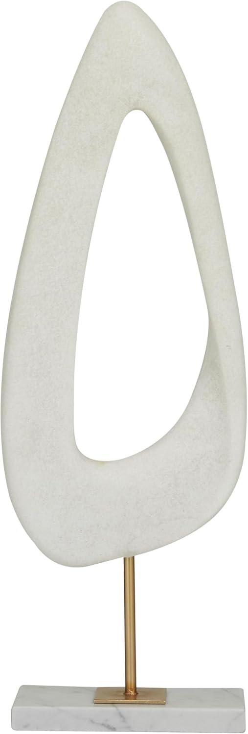 Deco 79 Polystone Abstract Decorative Sculpture Cut-Out Home Decor Statue with Marble Stand, Accent Figurine 7" x 3" x 20", White
