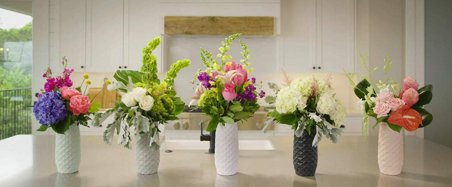 The Amaranth Vase - Unique Design for Easy Water Draining and Stem Access - Impact Resistant Plastic and Marble Blend - The Smart Vase for Floral Arrangements (White)