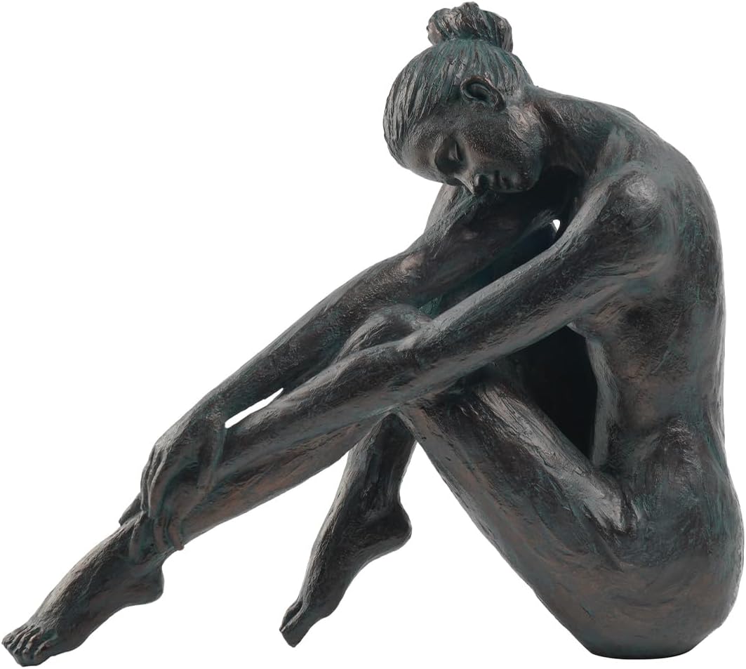 Guichifun Sitting Man Sculptures Home Decor - Resin Bronze Sitting Posture Holding Arms Legs Lonely Statues Decorative Objects Outdoor Gift for Men 9.25 x 5.25 x 7.5 Inch