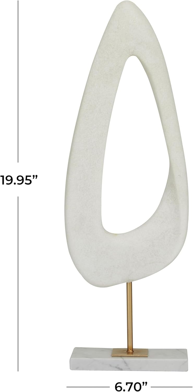 Deco 79 Polystone Abstract Decorative Sculpture Cut-Out Home Decor Statue with Marble Stand, Accent Figurine 7" x 3" x 20", White