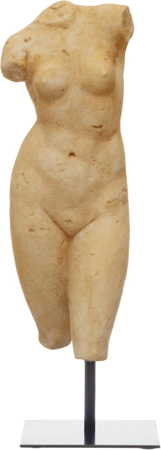 Creative Co-Op Sculptural Resin Female Figure on Metal Stand, Plaster Finish