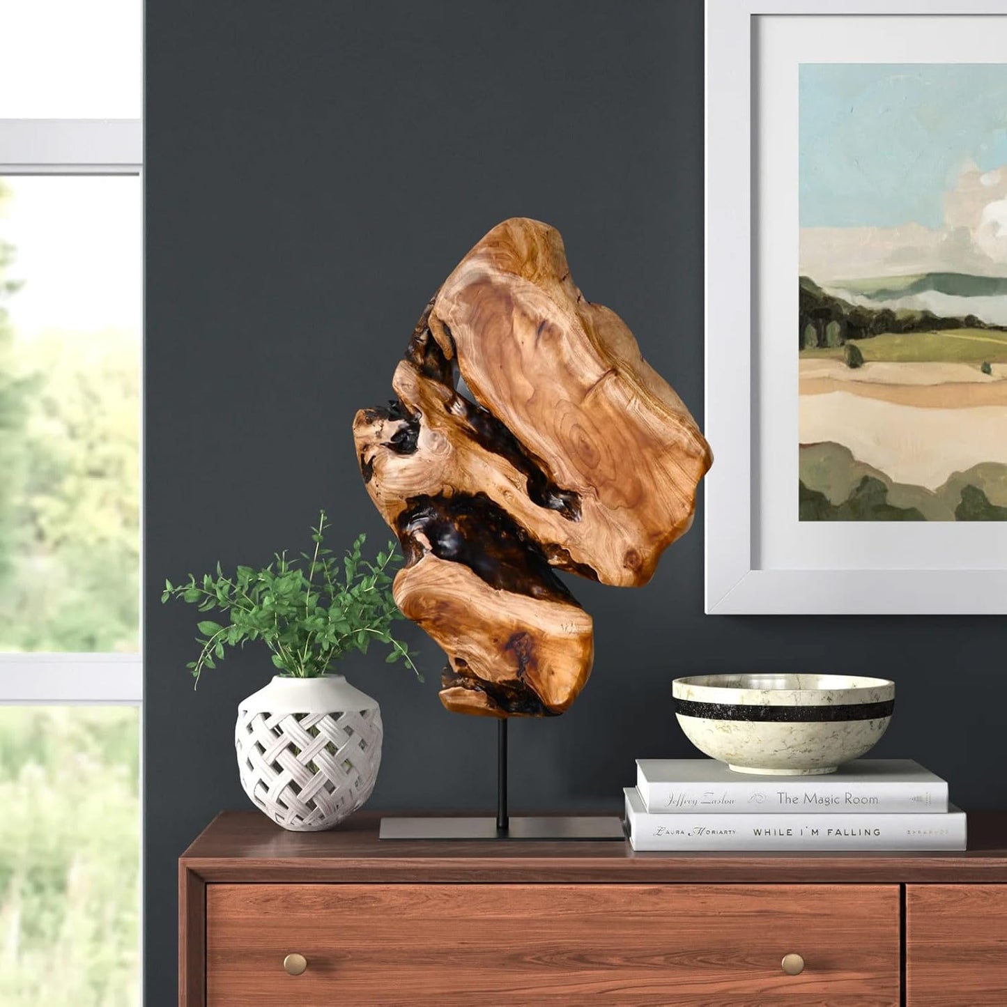 WELLAND Irregular Cedar Wood Sculpture 8.75" W x 1.75" D x 17.75" H Natural Edge Tabletop Statues, Handmade Ornaments, Décor for Living Room, Home Office, Bedroom,