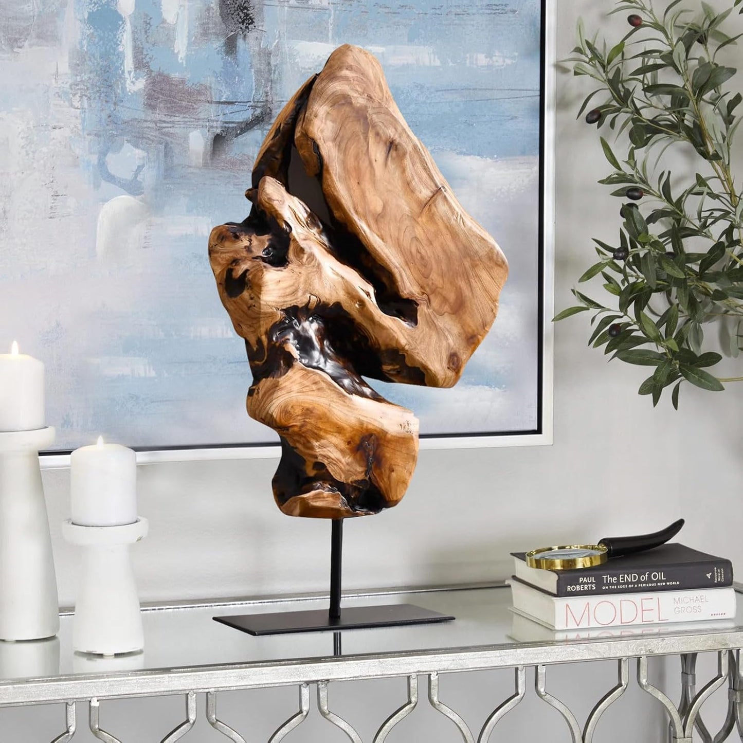 WELLAND Irregular Cedar Wood Sculpture 8.75" W x 1.75" D x 17.75" H Natural Edge Tabletop Statues, Handmade Ornaments, Décor for Living Room, Home Office, Bedroom,