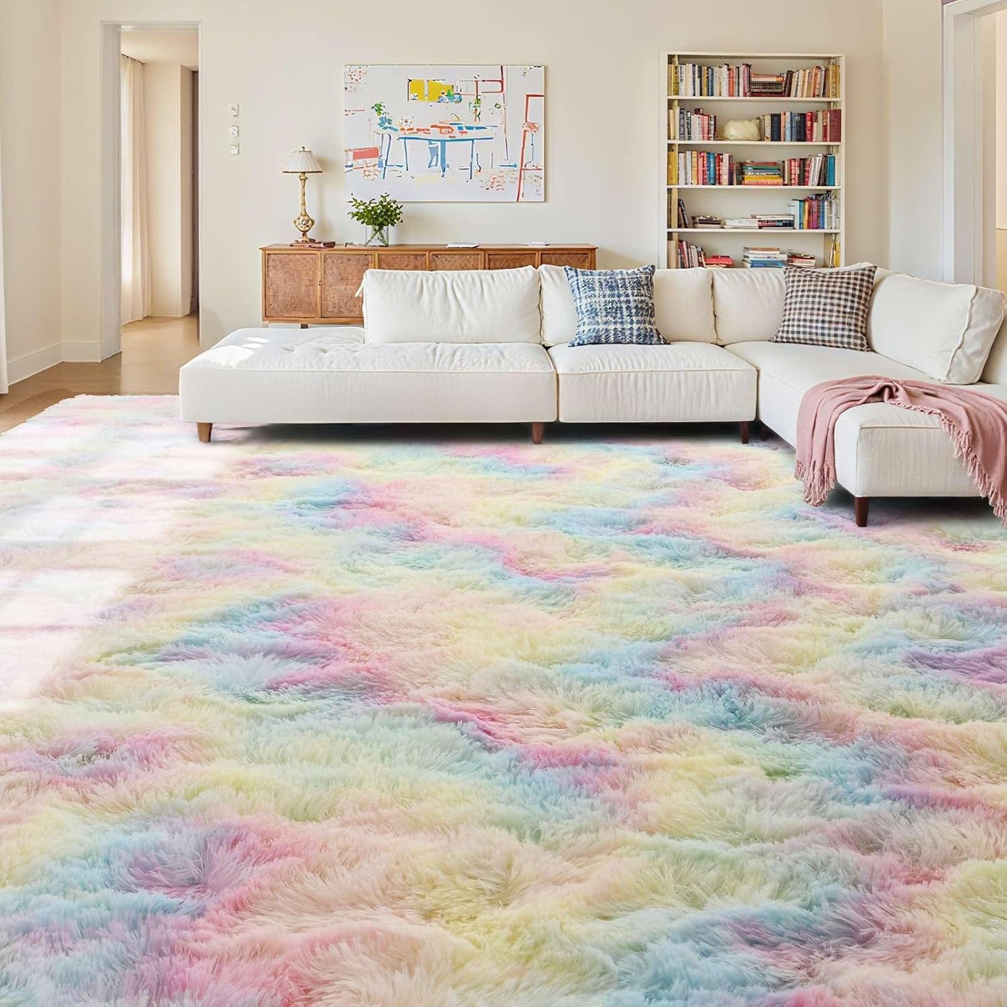 6x9 Ft Large Shag Rugs for Living Room Decor, Tie-Dyed Ultra Soft Fluffy Furry Area Rugs for Bedroom Indoor Floor, Aesthetic Carpet for Kids Home (Dark Grey)