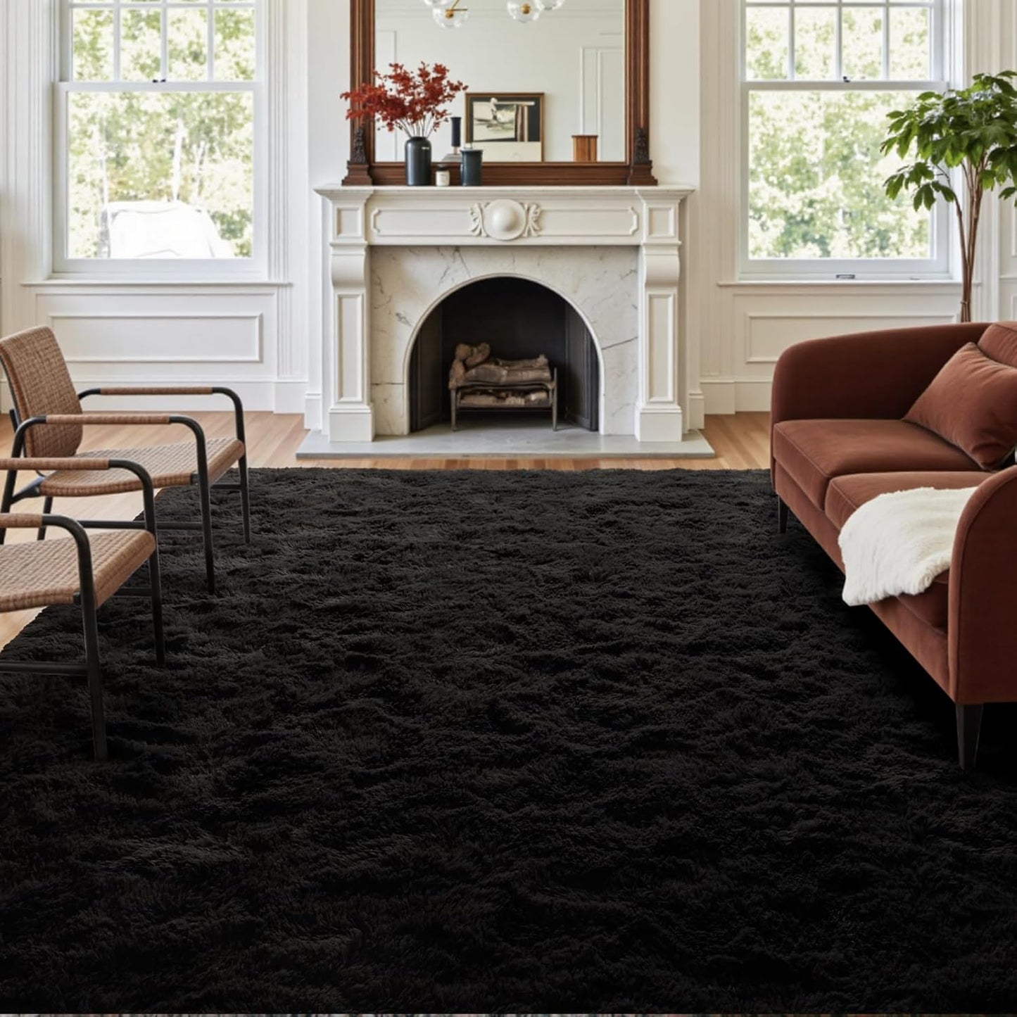 6x9 Ft Large Shag Rugs for Living Room Decor, Tie-Dyed Ultra Soft Fluffy Furry Area Rugs for Bedroom Indoor Floor, Aesthetic Carpet for Kids Home (Dark Grey)