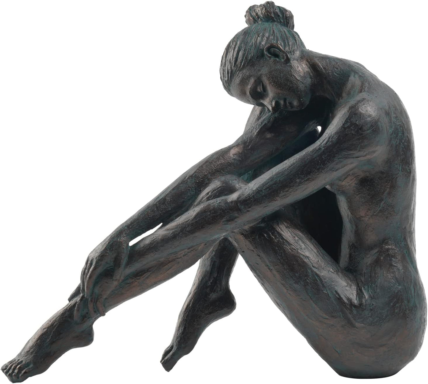 Guichifun Sitting Man Sculptures Home Decor - Resin Bronze Sitting Posture Holding Arms Legs Lonely Statues Decorative Objects Outdoor Gift for Men 9.25 x 5.25 x 7.5 Inch
