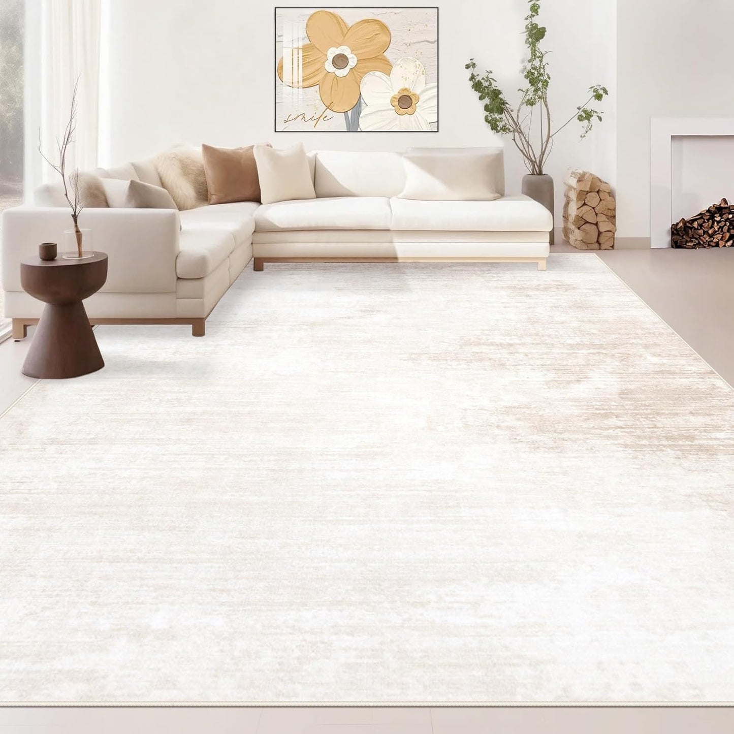 Area Rugs 5x7 Living Room: Washable Rug Modern Abstract Large Rug Soft Non Slip Neutral Rug Stain Resistant Indoor Carpet for Bedroom Kitchen Dining Room Table Nursery Home Office Rugs(Beige,5'x7')