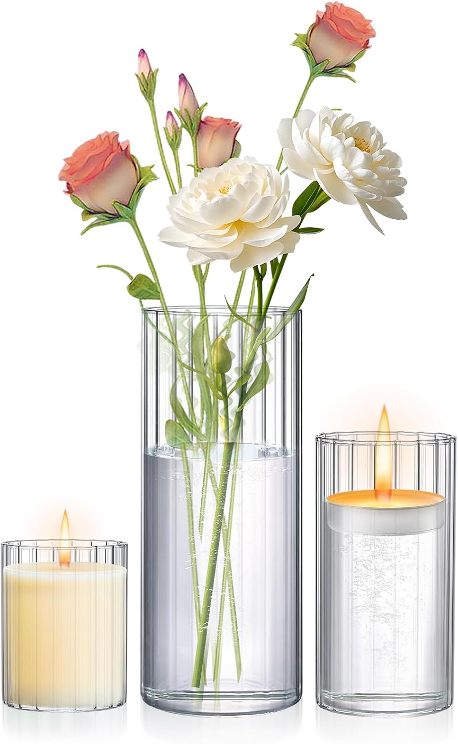 16 Pack Glass Cylinder Vases 4,6,8,10 Inch Tall Clear Flower Vase Hurricane Floating Candle Holder for Table Centerpiece Wedding Home Decor