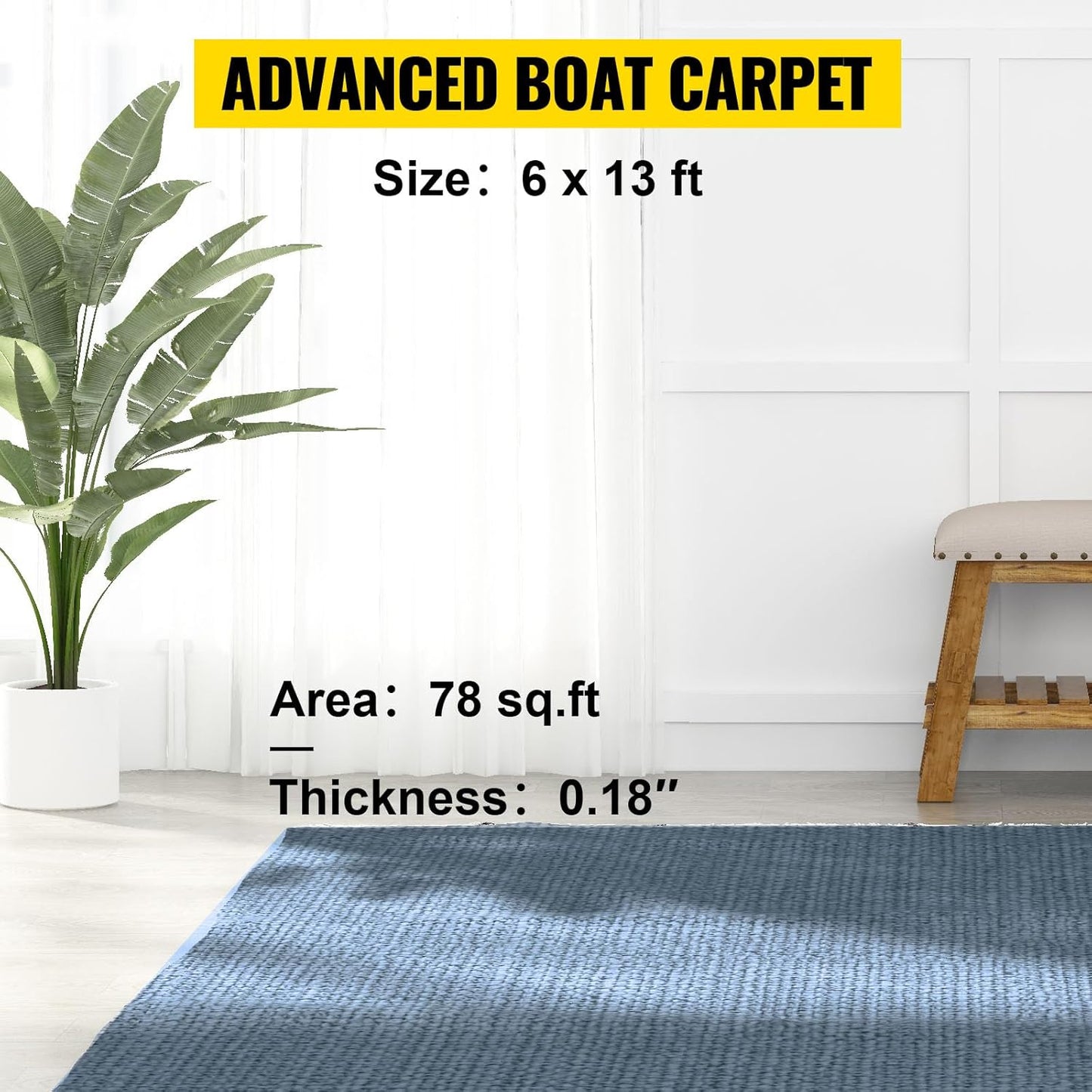 Happybuy 6 ft x 13 ft Grey Marine Carpet for Boats Waterproof - 0.18" Thick Indoor Outdoor Rug Carpet Roll for Home Patio Porch Deck