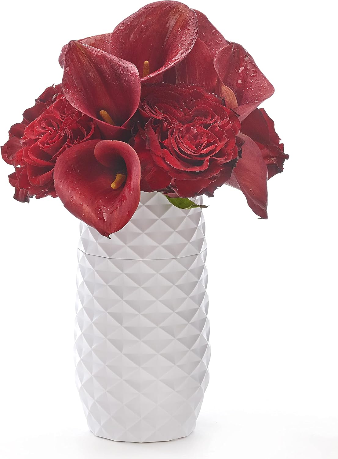 The Amaranth Vase - Unique Design for Easy Water Draining and Stem Access - Impact Resistant Plastic and Marble Blend - The Smart Vase for Floral Arrangements (White)