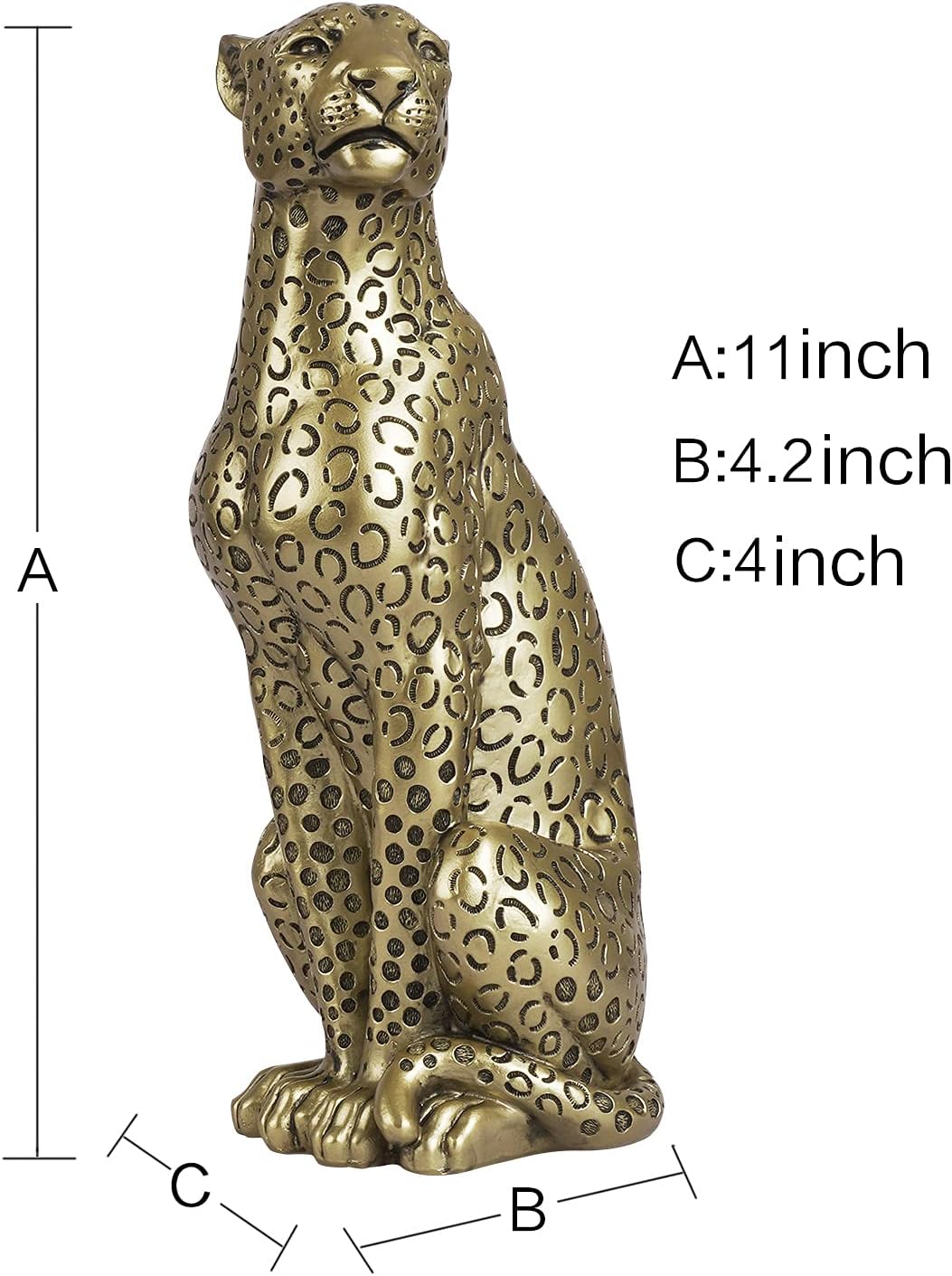 Cheetah Statue Home Decor Leopard Sculpture Resin Sitting Cheetah Figurine Desktop Table Top Ornament Decoration for Home Office Champagne Gold
