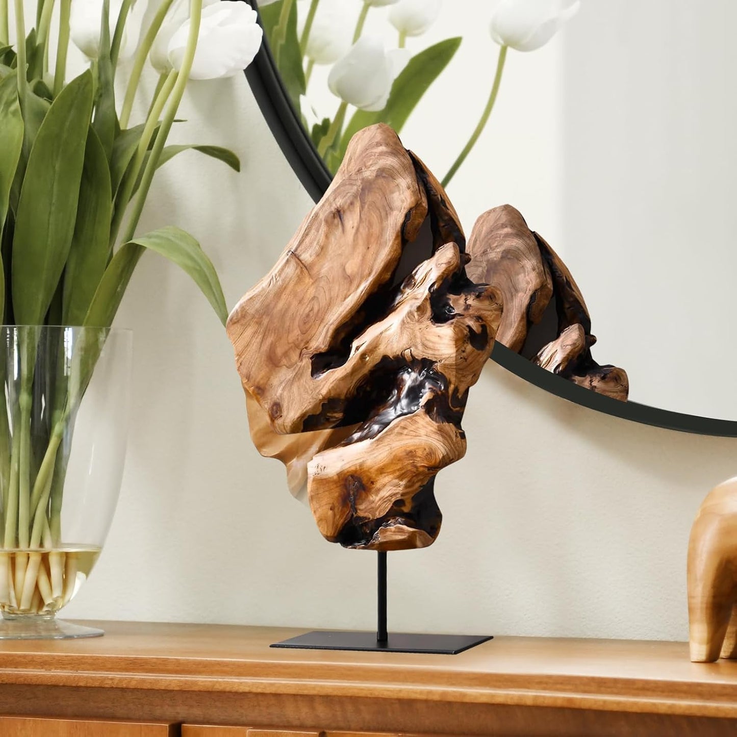 WELLAND Irregular Cedar Wood Sculpture 8.75" W x 1.75" D x 17.75" H Natural Edge Tabletop Statues, Handmade Ornaments, Décor for Living Room, Home Office, Bedroom,