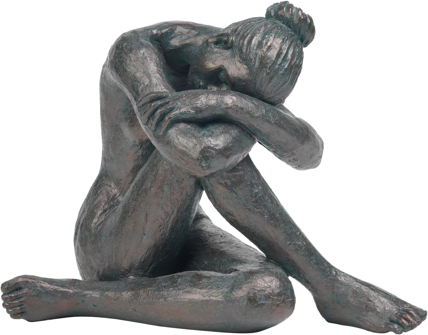 Guichifun Sitting Man Sculptures Home Decor - Resin Bronze Sitting Posture Holding Arms Legs Lonely Statues Decorative Objects Outdoor Gift for Men 9.25 x 5.25 x 7.5 Inch