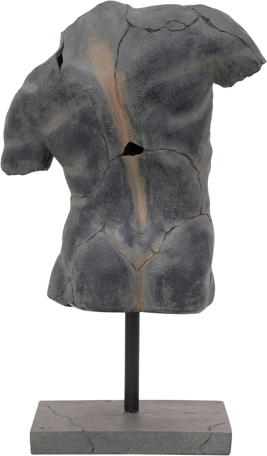 Sagebrook Home Modern Cracked Male Torso Sculpture Resin Statue with Textured Black Finish Artistic Home Decor for Living Room, Office, or Entryway 15x9x25