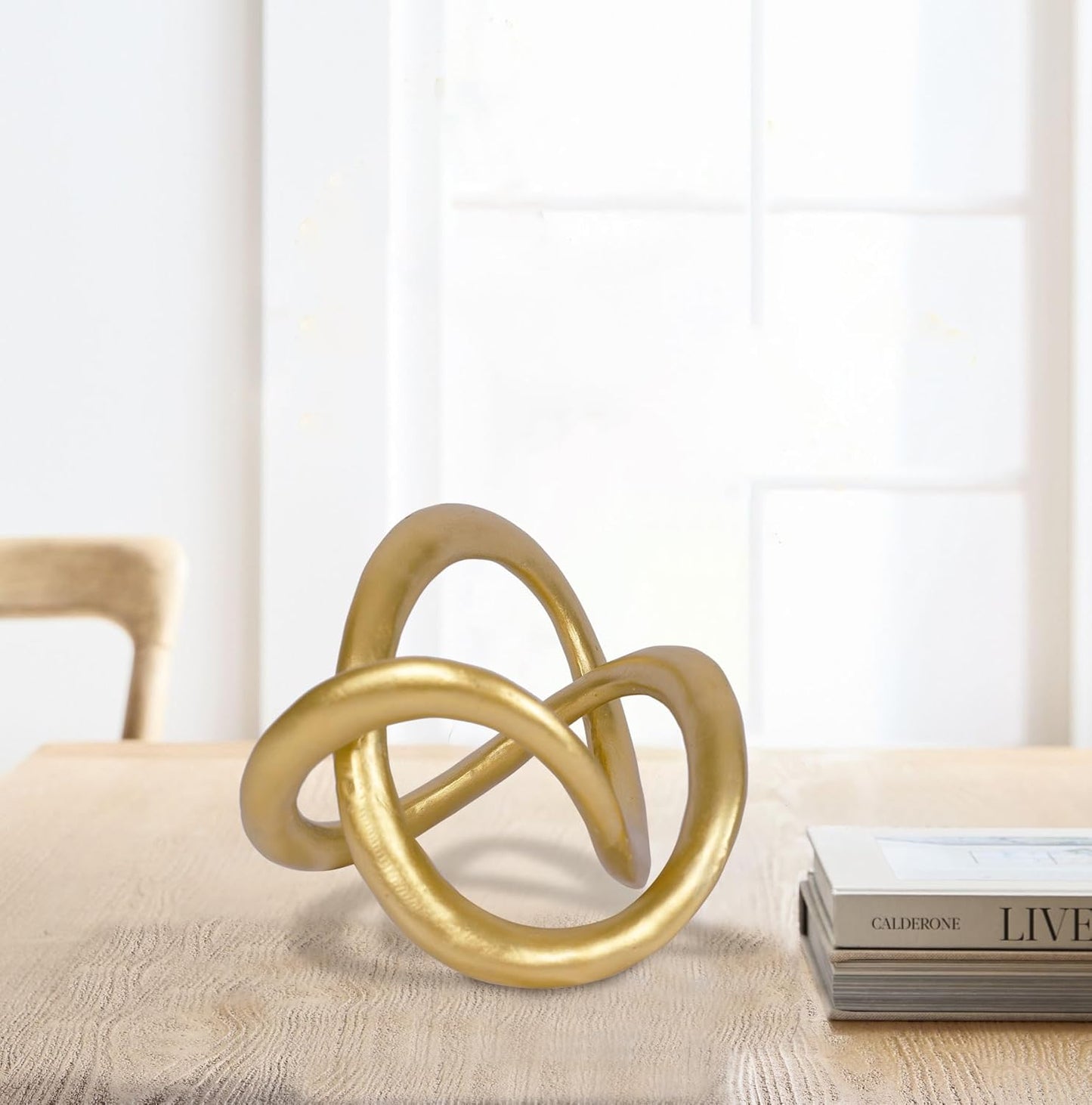 Modern Geometric Round Sculpture Gold Knot Statue Decor Tabletop Sculpture and Figurines Round Decorative Ornaments Knick Knacks Home Decor for Shelves Coffee Table Bookshelf Decoration Gifts